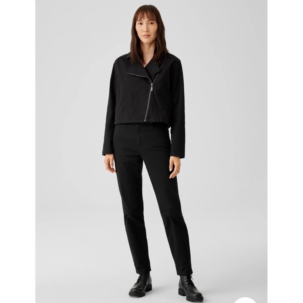 EILEEN FISHER Organic Cotton Denim Notch Collar Cropped Moto Jacket XL
